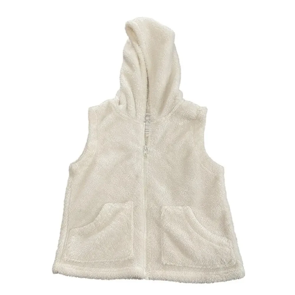 Gymboree Fleece Hoodie Vest Girls L 10-12 White Lined Front Zip Up Open Pockets